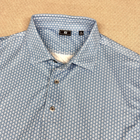 Footjoy Polo Shirt Mens XL Geometric Sea Shell Ocean Performance Golf Stretch - Picture 1 of 9